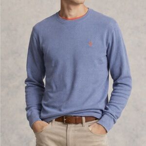 Polo Ralph Lauren Blue Waffle Knit Thermal classic Shirt | Pony Logo | Preppy